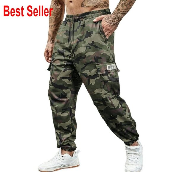 Men's Camo Cargo Joggers Tactical Military Style Tapered Leg Casual Pants